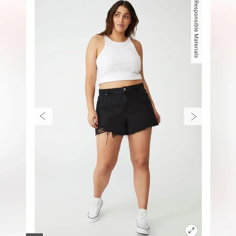 Curve A-Line High Rise Denim Short in Midnight Black Size 22
